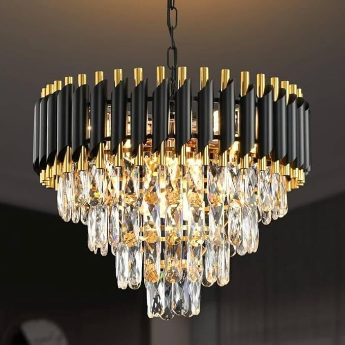 Jagat Janni Enterprises || Black Mamba Chandelier With Stainless Steel Tube Crystal Chandelier,Black Gold + Free Usb Gift + 3 Color Led Light (400Mm)