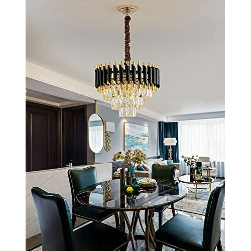 Jagat Janni Enterprises || Black Mamba Chandelier With Stainless Steel Tube Crystal Chandelier,Black Gold + Free Usb Gift + 3 Color Led Light (400Mm)