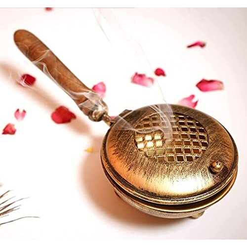 Servdharm Dhoop Dani Dhuni Loban Burner, Diameter 4.3(Metal, Round, Gold)