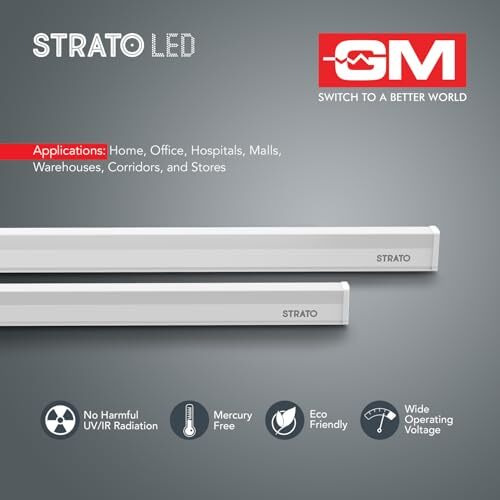 Gm Strato 22 Watt Led Batten Tube Light, 100 Lumens Per Watt, 6500K, Long Life, Anti-Glare Diffuser, Fluctuation Proof For Home