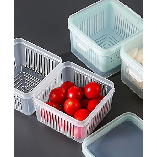 Wolpin Airtight Fridge Storage Box Fridge Organizer Food Storage Container (Set Of 3 Pcs) Refrigerator Organizer Water Drain Box&Lid For Fruits,Vegetables,Nuts,Egg Box Meat,Fish (Plastic),White