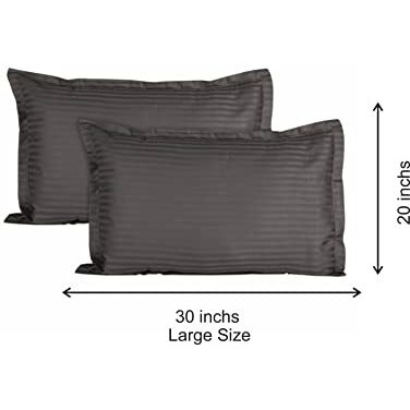 Trance Home Linen 200 Tc 100% Cotton Large Size 20X30 Inch Satin Stripe Pillow Covers | Pillow Cases | Set Of 2 Piece Pillow Covers Only |Large Size (Dark Grey, 20 X 30 Inch)