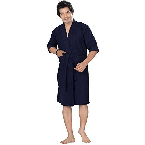 Superior Men's Terry Towel Cotton Bathrobe (Navy Blue, Full)