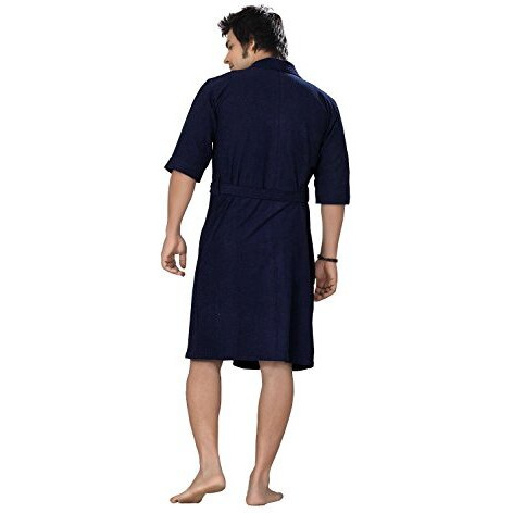 Superior Men's Terry Towel Cotton Bathrobe (Navy Blue, Full)