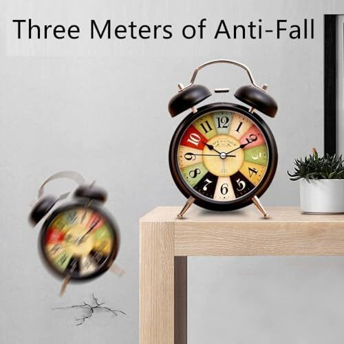 Pelirone Table Alarm Clock, Metal Twin Bell Analog Display With Night Led Light Battery Operated Loud Sound Alarm Voice Clock For Heavy Sleepers, Students, Bedroom/Office