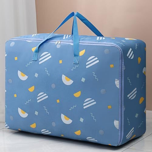 Wolpin Non-Woven Extra Large Size Underbed Storage Bag Waterproof (70 X 30 X 50 Cm) - Zippered Closure & Handle Geometry Print, Rectangular