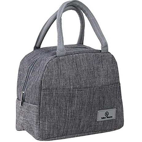 Yellow Weaves Canvas Cloth Insulated Travel Lunch/Tiffin/Storage Bag For Office, College & School (Grey, Big Size)