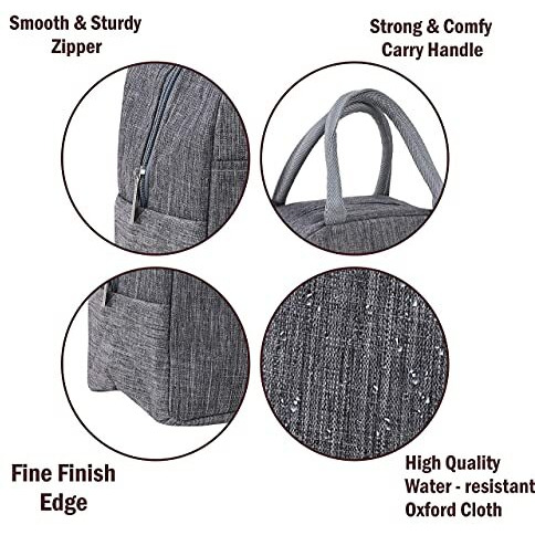 Yellow Weaves Canvas Cloth Insulated Travel Lunch/Tiffin/Storage Bag For Office, College & School (Grey, Big Size)