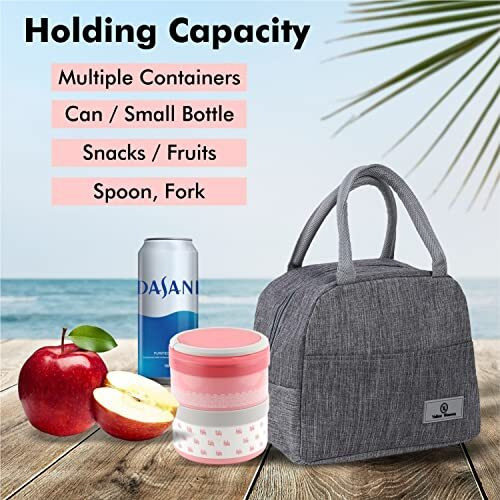Yellow Weaves Canvas Cloth Insulated Travel Lunch/Tiffin/Storage Bag For Office, College & School (Grey, Big Size)