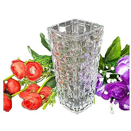 Pure Source India Glass Dimond Cut Flower Vase (Crystal Clear 8 Inch)