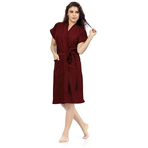 Elevanto Bathrobes For Women & Bathrobes For Girls Everyday Terry Unisex Collection With Kimono Collar, Half Sleeve, 1 Pocket | Soft & Lightweight Comfort Bath Robe (Mehroon)