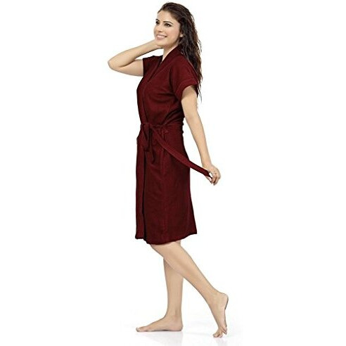 Elevanto Bathrobes For Women & Bathrobes For Girls Everyday Terry Unisex Collection With Kimono Collar, Half Sleeve, 1 Pocket | Soft & Lightweight Comfort Bath Robe (Mehroon)
