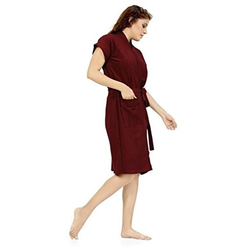 Elevanto Bathrobes For Women & Bathrobes For Girls Everyday Terry Unisex Collection With Kimono Collar, Half Sleeve, 1 Pocket | Soft & Lightweight Comfort Bath Robe (Mehroon)