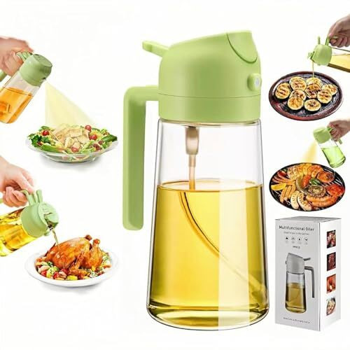 Dravina 2-In-1 Olive Oil Sprayer And Dispenser Bottle, 500Ml Glass Oil Spray Bottle With Premium Nozzle For Air Fryer, Roasting And Frying, Cooking, Kitchen Use (500 Ml-Green)