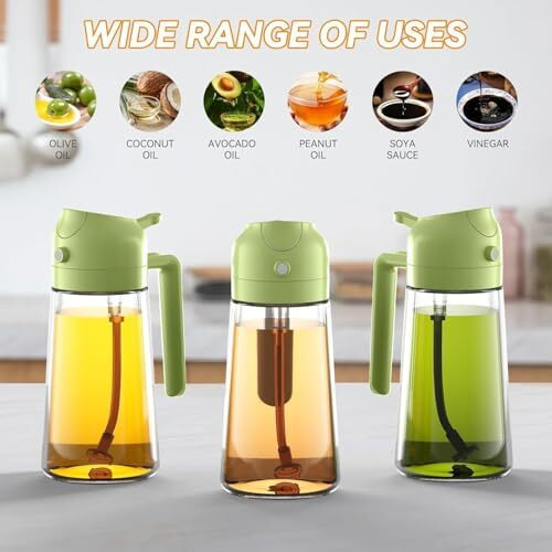Dravina 2-In-1 Olive Oil Sprayer And Dispenser Bottle, 500Ml Glass Oil Spray Bottle With Premium Nozzle For Air Fryer, Roasting And Frying, Cooking, Kitchen Use (500 Ml-Green)