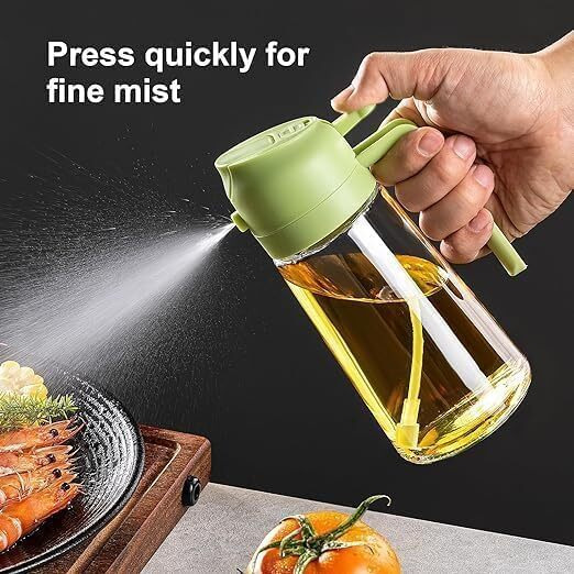 Dravina 2-In-1 Olive Oil Sprayer And Dispenser Bottle, 500Ml Glass Oil Spray Bottle With Premium Nozzle For Air Fryer, Roasting And Frying, Cooking, Kitchen Use (500 Ml-Green)