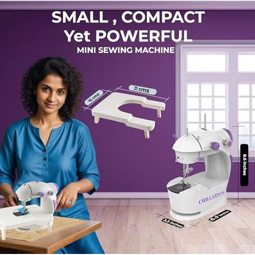 Chillaxplus Sewing Machine With 12 Threads Sewing Kit And Table, Portable Stitching Machine With Foot Pedal, Mini Silai Machine, White