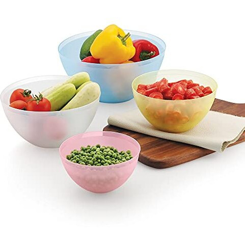 Enrich Plastic Microwave Safe Plastic Frosty Mixing Bowl (Multicolour , 750Ml, 1250Ml, 2000Ml, 3000Ml) - Set Of 4 Pcs