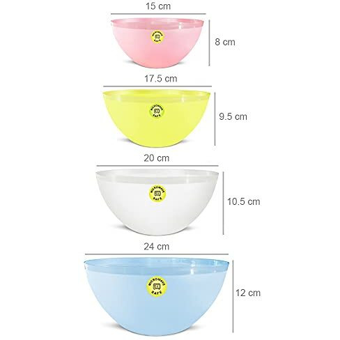 Enrich Plastic Microwave Safe Plastic Frosty Mixing Bowl (Multicolour , 750Ml, 1250Ml, 2000Ml, 3000Ml) - Set Of 4 Pcs
