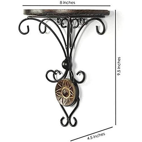 Simran Handicrafts Sheesham Wall Hanging Shelf ,Polished Brass Finish,Set Of 1,Brown