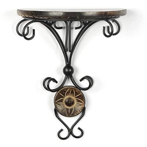 Simran Handicrafts Sheesham Wall Hanging Shelf ,Polished Brass Finish,Set Of 1,Brown