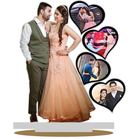 Giftswale Wood Personalized Table Top Stand Couple Photo Frame | Best Gift For Anniversary, Girlfriend, Boyfriend, Husband, Wife | Customized It With Your Photos, Tabletop
