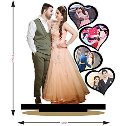 Giftswale Wood Personalized Table Top Stand Couple Photo Frame | Best Gift For Anniversary, Girlfriend, Boyfriend, Husband, Wife | Customized It With Your Photos, Tabletop