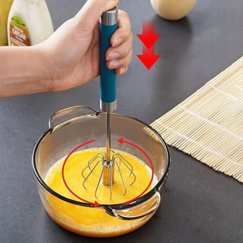 Wolpin Hand Mixer Whisker For Kitchen Hand Blender Stainless Steel Semi-Automatic Manual Hand Whisk Egg Beater, Kitchen Baking Tool Ingredients Whipping Cream Mixer
