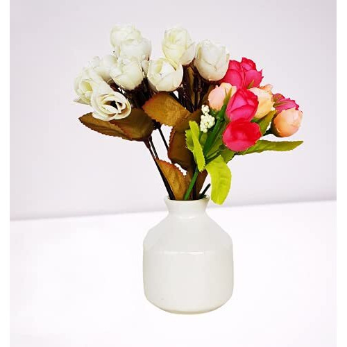 Pure Source India Porcelain Flower Vase Without Flowers, (Length 6.5 Cm Width -6.5 Cm Height - 9.5 Cm, Off- White)