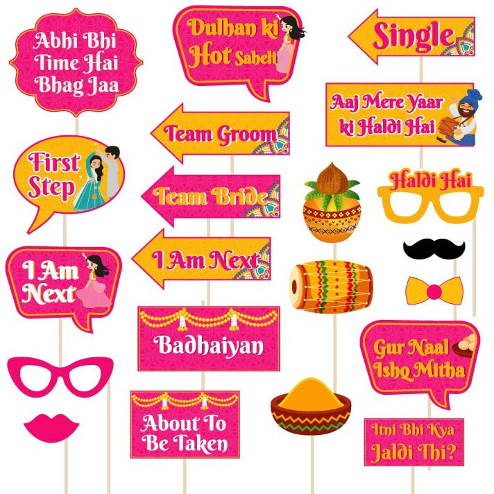 Festiko Haldi Ceremony Photo Booth Party Props Set Of 25 Pcs For Wedding Photo Booth/Haldi Photo Booth, Haldi Props For Bride And Family.