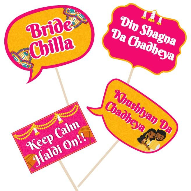 Festiko Haldi Ceremony Photo Booth Party Props Set Of 25 Pcs For Wedding Photo Booth/Haldi Photo Booth, Haldi Props For Bride And Family.