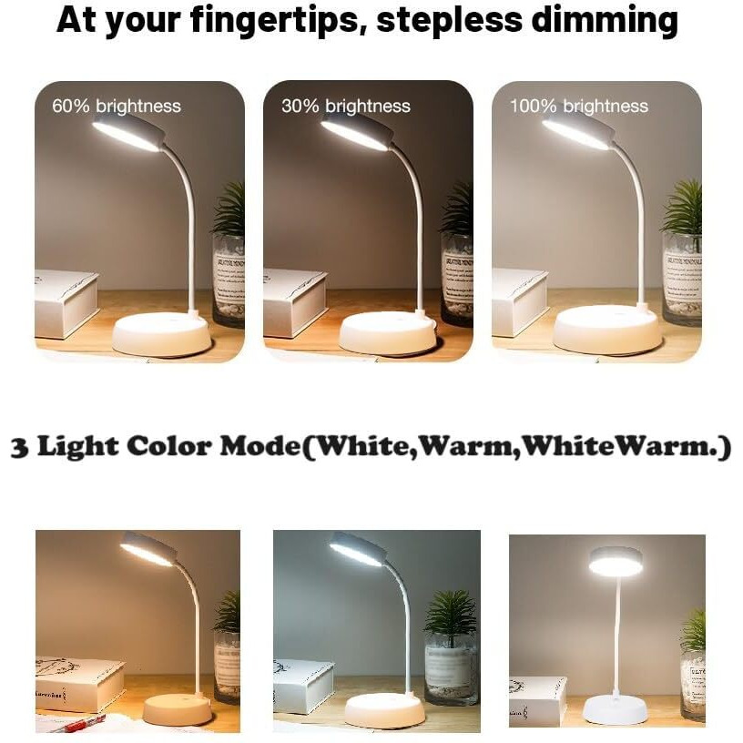 Al-Afandi Rechargeable 3 Colour Light Led Desk Lamp With Touch Sensor And Mobile Holder - Eye Protective Warm Color Light For Study Table - White