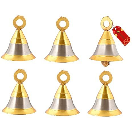 Uapan Metalcraft Gold Brass Pooja Room Bells With J Hook's, 2-Inch (Silver) - Pack Of 6