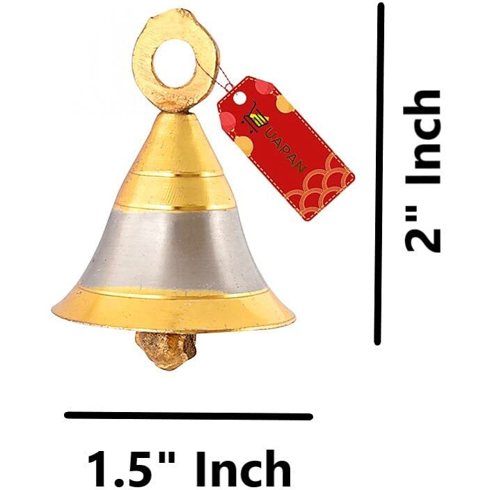 Uapan Metalcraft Gold Brass Pooja Room Bells With J Hook's, 2-Inch (Silver) - Pack Of 6