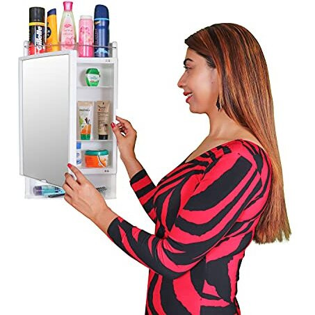 Parasnath Rich Look Bathroom Mirror Cabinet White Colour And Ample Storage Capacity For Personal Care Items | Durable Plastic Build - 6 Year Manufacturer Warranty -Made In India