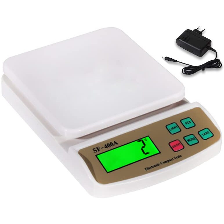 Mcp Kitchen Weighing Scale With Tare Function Sf 400A With Adaptor 10 Kg Digital Multi-Purpose Food Weight Machine For Shop Home Use Baking Small Portable Countertop Plastic Abs Body