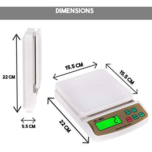 Mcp Kitchen Weighing Scale With Tare Function Sf 400A With Adaptor 10 Kg Digital Multi-Purpose Food Weight Machine For Shop Home Use Baking Small Portable Countertop Plastic Abs Body