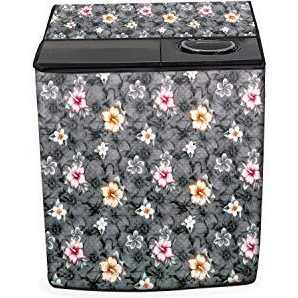 Stylista Washing Machine Cover Compatible For Lg 10 Kg Semi-Automatic Top Loading P1045Sgaz, Floral Pattern Grey