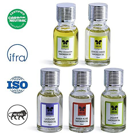 Iris - Home Fragrance For Fine-Living -Essential Vaporizer Oil/Oil Burner- Mood Enhancer Fragrance - 15 Ml Each Set Of 5- Lavender - Amber Rose - Jasmine - Lemongrass - Apple Cinnamon