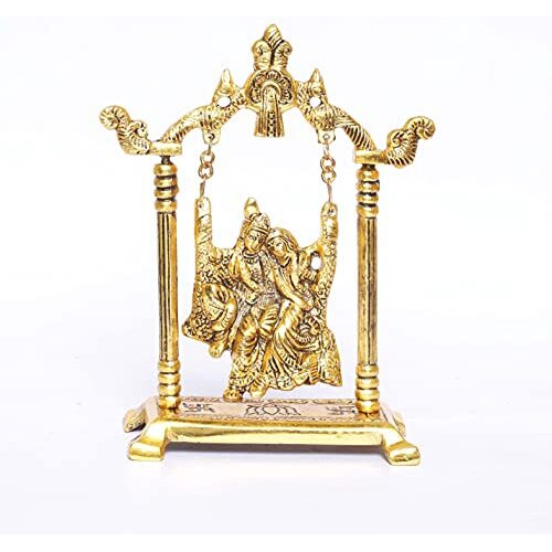 Kridaykraft Radha Krishna On Swing Jhula Metal Statue Gold Plated Decor Your Home,Office & Radha Krishna Murti,Showpiece Figurines,Religious Idol Gift Article...