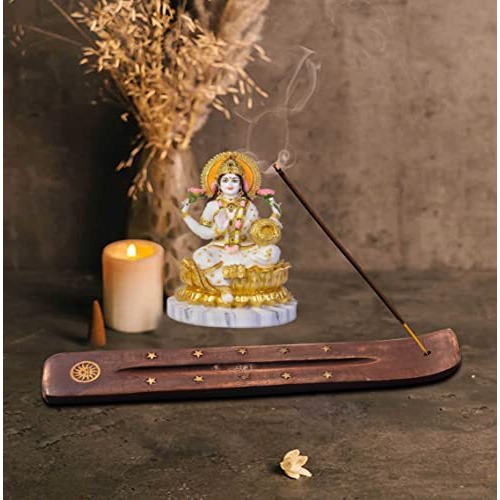 Pure Source India Wooden Incense Holder (10 X 1.5 X 1.5 Inch, Brown) Long Brass Inlay Sun Design