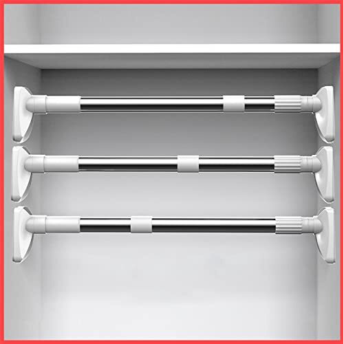 Wolpin 1 Pc Extendable Curtain Rod Bathroom Home (110-200 Cm Length) Rustproof Stainless Steel Adjustable Shower Curtain Tension Rod, No Drill, Silver White