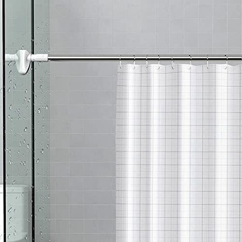 Wolpin 1 Pc Extendable Curtain Rod Bathroom Home (110-200 Cm Length) Rustproof Stainless Steel Adjustable Shower Curtain Tension Rod, No Drill, Silver White