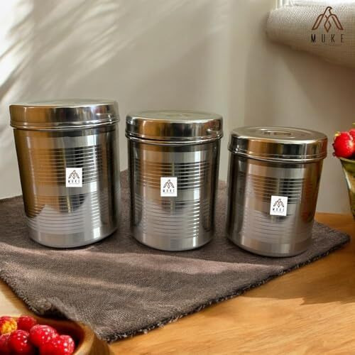 Muke Stainless Steel Kitchen Container 5 Kg To 7 Kg, Set Of 3 Pcs Steel Dibba Set Steel Utility Container Storage Dabba Food Grade Jar & Container (Pack Of 3, Silver)