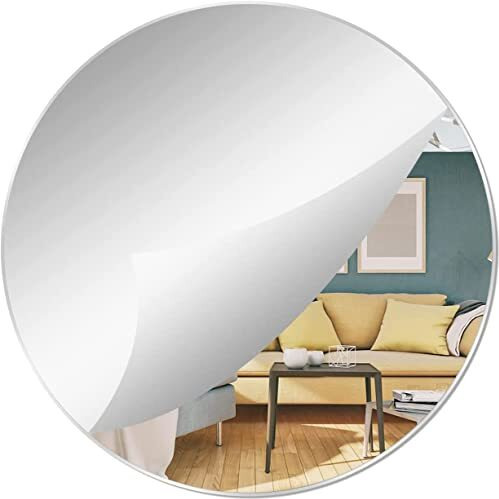 Bigimall Glass Acrylic Circle Wall Mount Mirror Sheet(2Mm,8" Diameter,Silver)Round,Unframed