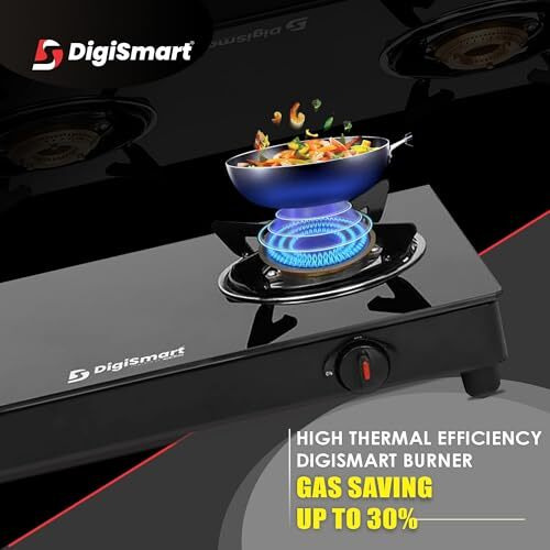 Digismart Gas Stove 2 Burners Toughened Glass Top | Spill Tray | Automation Ignition | Ergonomic Knobs | Tri-Pin Brass Burners Ignition Cooktop Isi Certified Lpg Gas Stove Come With 1 Year Warranty