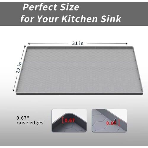 Under Sink Mat For Kitchen Waterproof, 31" X 22" Flexible Silicone Under Sink Liner With Drain Hole, Kitchen Bathroom Cabinet Mat And Protector For Drips Leaks Spills Tray