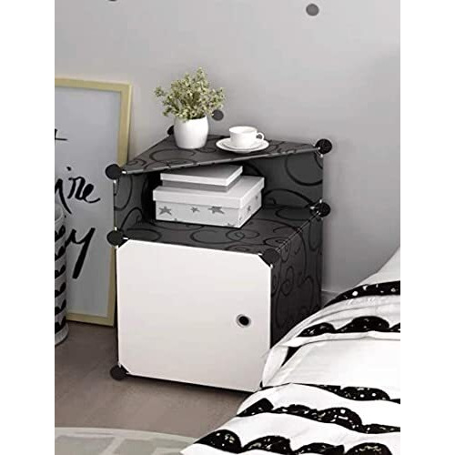 Lukzer Polyvinyl Chloride Pvc Multipurpose Single Cube Storage Organizer Unit Bed Side Table Type Rack Diy Shelf Cabinet Space Saver (Black, White, 52 X 35 X 35 Cm)(Square)