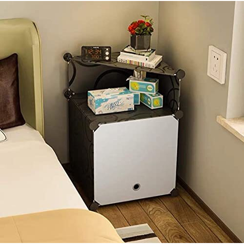 Lukzer Polyvinyl Chloride Pvc Multipurpose Single Cube Storage Organizer Unit Bed Side Table Type Rack Diy Shelf Cabinet Space Saver (Black, White, 52 X 35 X 35 Cm)(Square)