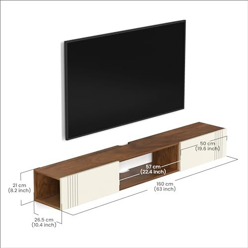 Bluewud Darien Engineering Wood Wall Mount Tv Entertainment Unit Set Top Box Stand/Tv Cabinet With Shelves For Books & Dcor Display Unit Bed Living Room Upto 60 Inches (Brown Maple & White)